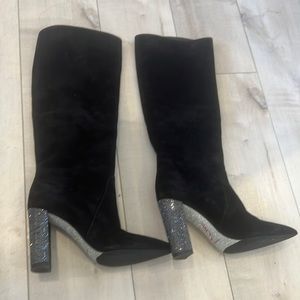 Rene caovilla size 37 suede with rhinestone knee high boots
